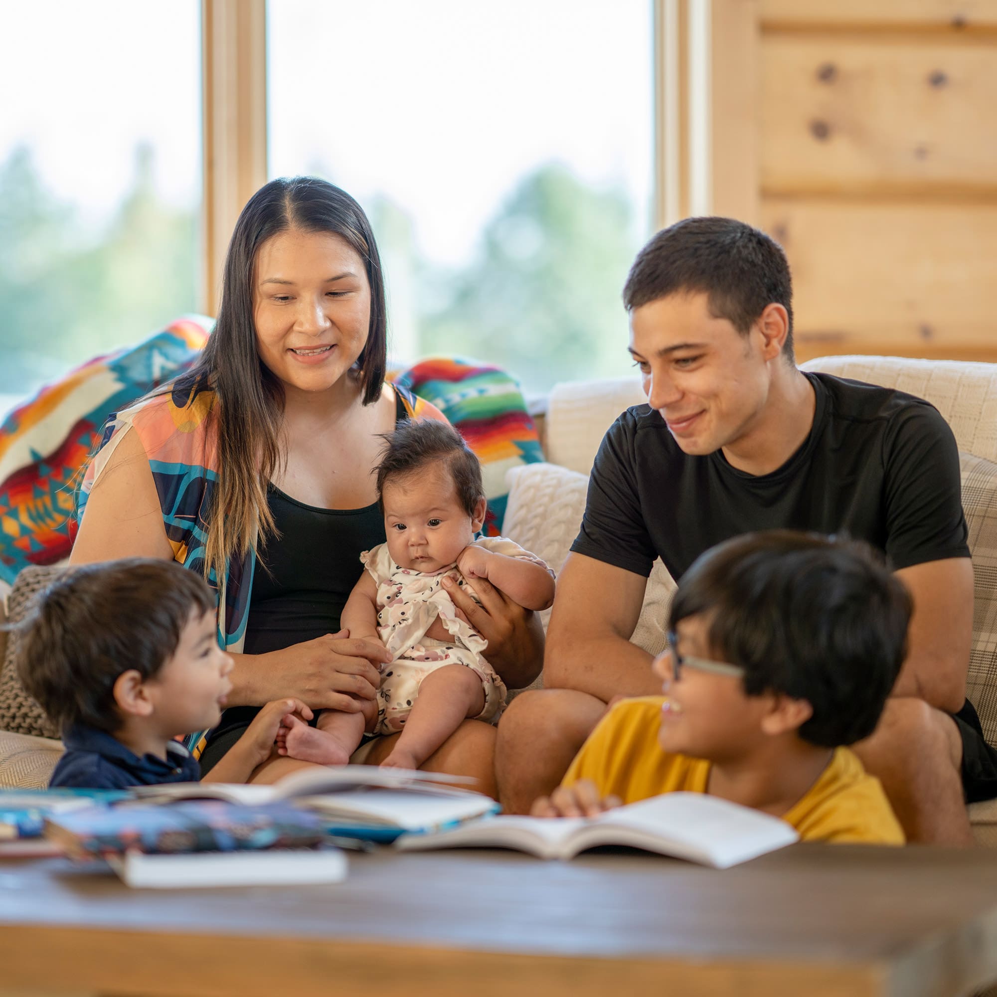 A modern Native American family with children.